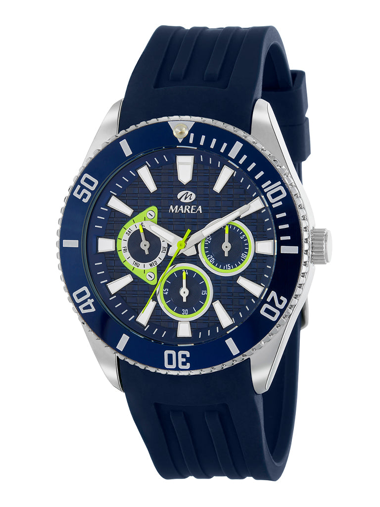 Montre Multifonction Homme Marea – Lunette Style Plongée, Bracelet Silicone, 43 mm