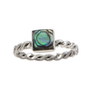 Bague contemporaine Astra en argent sterling avec abalone carré iridescent vert-bleu et anneau tressé élégant