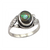 Bague artisanale Ava en argent sterling avec abalone rond iridescent, motifs de feuilles sculptées et détails ornementaux perlés