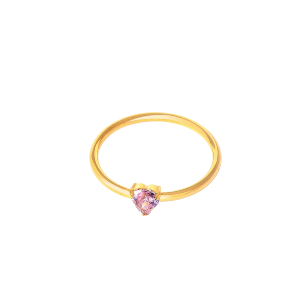 Bague dorée avec pierre en forme de cœur rose, élégante et pleine de tendresse – Alberto Bijoux