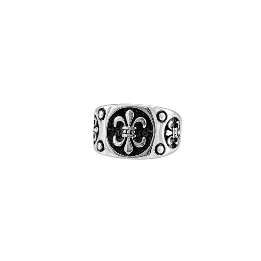 Bague Chevalière Fleur-de-lis en Acier Inoxydable – Style Gothique Vintage