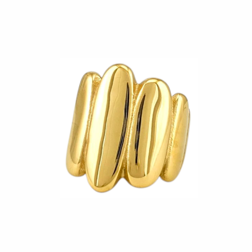 Bague dorée large au design bombé sculptural en acier inoxydable