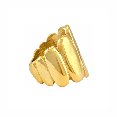 Bague dorée large au design bombé sculptural en acier inoxydable