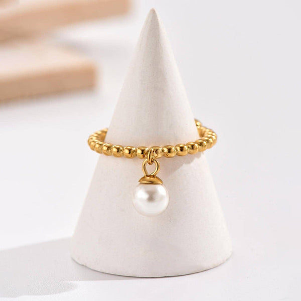 Bague dorée perlée avec perle pendante – Perla par Alberto Bijoux