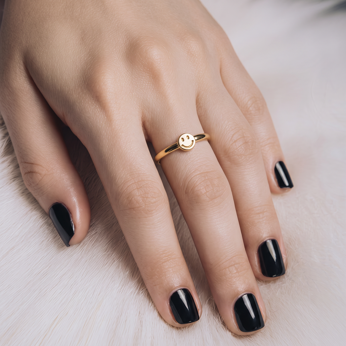 Happy Mood – Bague Dorée Smiley Minimaliste en acier inoxydable  - Alberto Bijoux