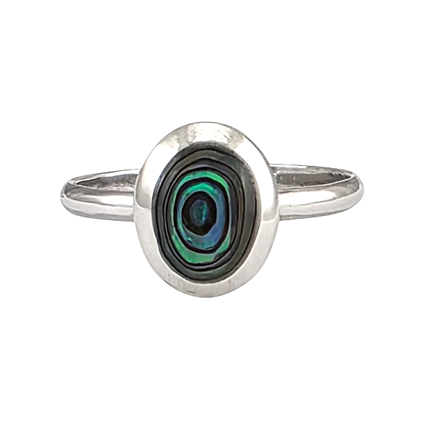 Bague moderne Nebula en argent sterling avec abalone ovale iridescent vert-bleu et design minimaliste épuré