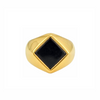 Bague dorée avec pierre noire en losange, style signet moderne