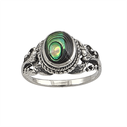 Bague Statement Argent Sterling avec Abalone - Style Bohème Vintage - Alberto Bijoux