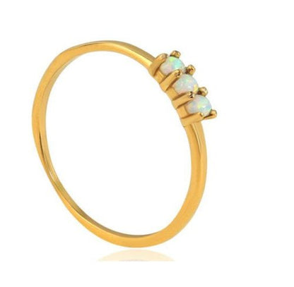 Bague "Trio Opale" – Anneau Doré Fin avec Pierres Opalescentes - Alberto Bijoux