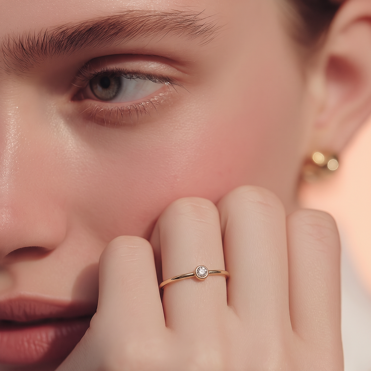 Luna – Bague Ultra Fine Dorée avec Zircon Blanc en acier inoxydable  - Alberto Bijoux