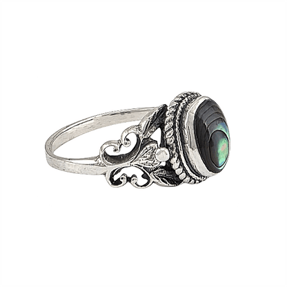 Bague Statement Argent Sterling avec Abalone - Style Bohème Vintage - Alberto Bijoux