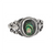 Bague ornée en argent sterling avec centre ovale d'abalone iridescent vert-bleu, détails de filigrane vintage et finition oxydée