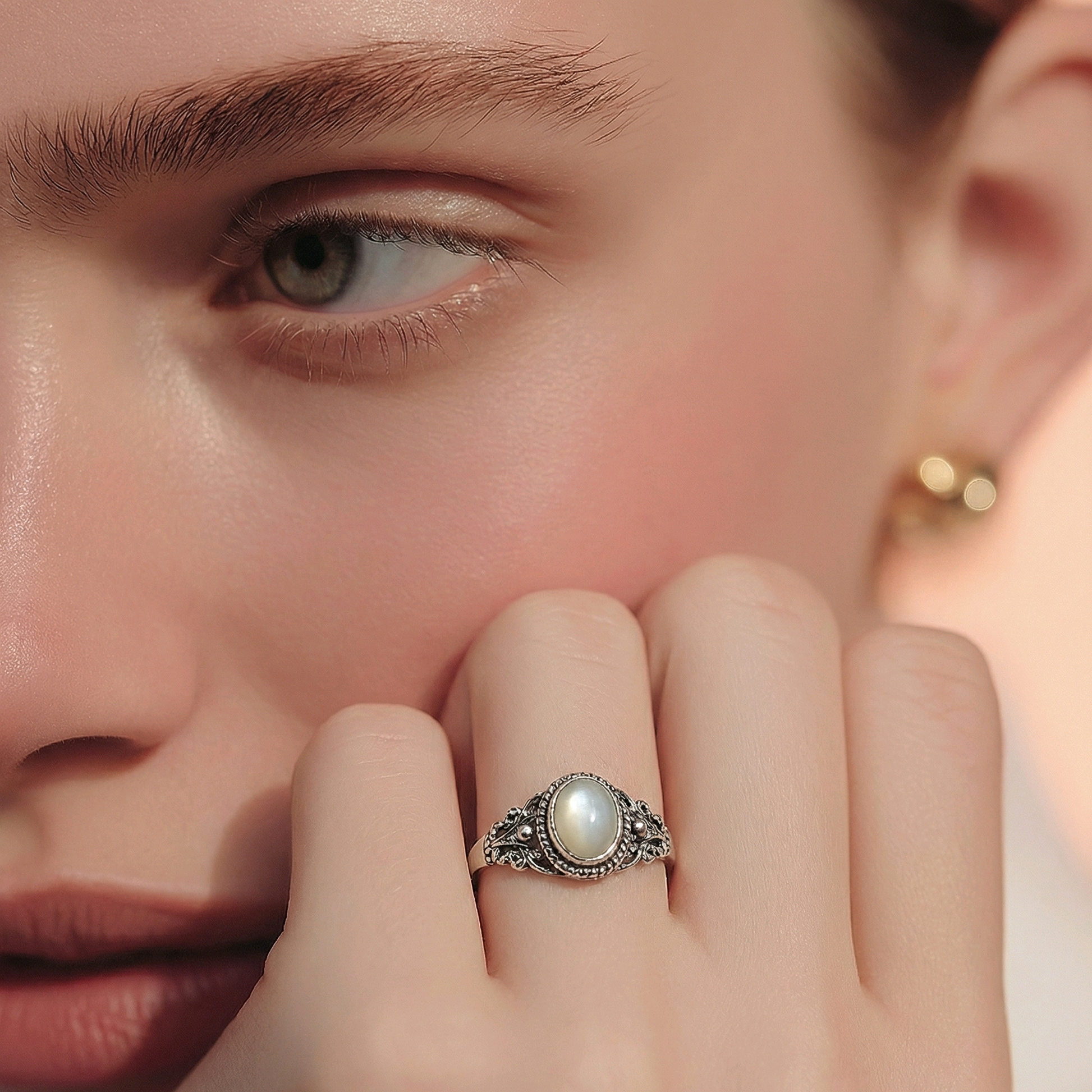 Bague Bohème Chic Nacre - Argent Sterling Ornée - Alberto Bijoux