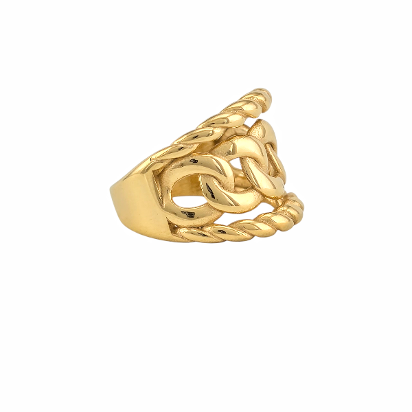 Bague dorée ajourée au motif chaîne large, finition brillante, tailles 6 à 9 - Alberto Bijoux 