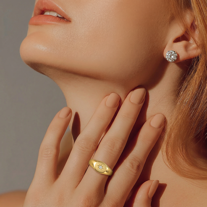Bague "Étoile du Matin" Dorée – Chevalière fine & brillante - Alberto Bijoux