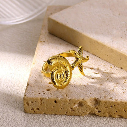 Bague "Éclat Marin" – Coquillage & Étoile de Mer - Alberto Bijoux