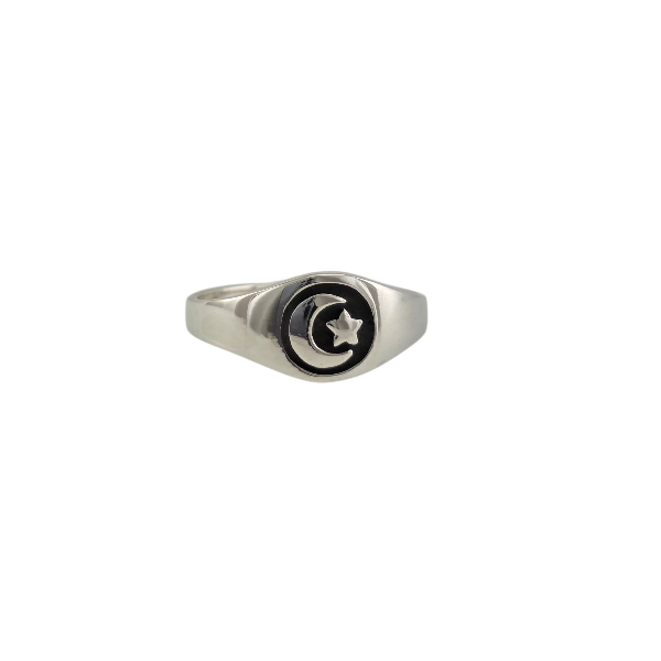 Bague spirituelle en argent sterling 925 avec motif croissant et étoile – bijou de la bijouterie Alberto Bijoux, spécialiste en bijoux en argent.