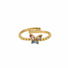 Bague dorée ajustable avec papillon en pierres colorées sur anneau perlé - Alberto bijoux
