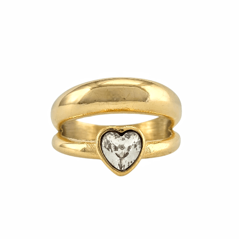 Bague "Cœur de Cristal" Dorée – Amour & Éclat - Alberto Bijoux