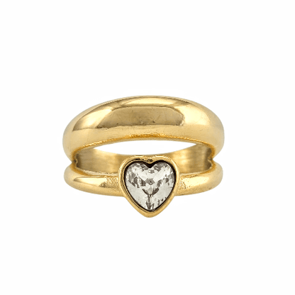 Bague "Cœur de Cristal" Dorée – Amour & Éclat - Alberto Bijoux