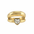Bague dorée à double bande avec pierre blanche en forme de cœur, style moderne et romantique - Alberto bijoux