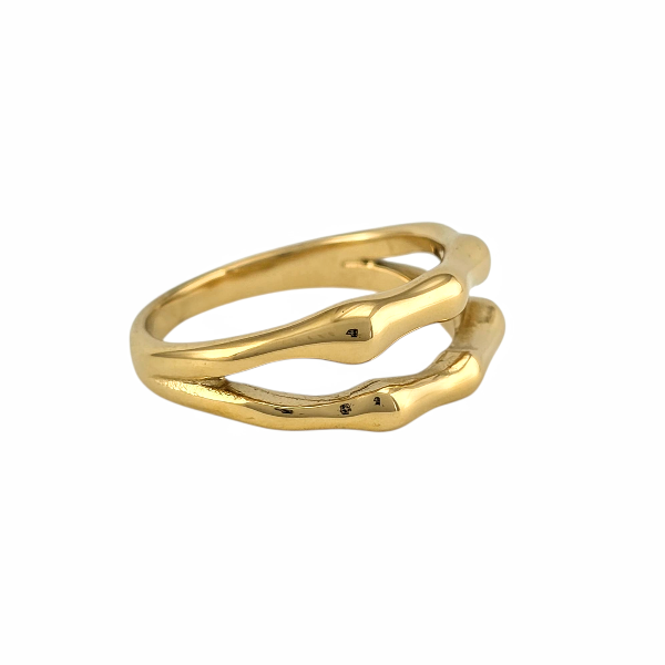 Bague dorée à double courbe irrégulière, design organique et fluide - Alberto bijoux
