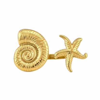 Bague "Éclat Marin" – Coquillage & Étoile de Mer - Alberto Bijoux