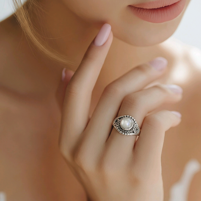 Bague Lyra - Nacre Argent Sterling Vintage - Alberto Bijoux