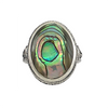  "Bague en nacre d'ormeau ovale aux reflets verts et bleus sur monture en argent sterling torsadée"