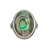  "Bague en nacre d'ormeau ovale aux reflets verts et bleus sur monture en argent sterling torsadée"