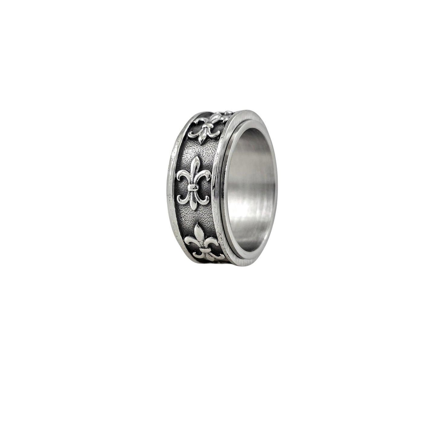 Stainless Steel Fleur-de-lis Spinner Ring – Vintage Style 