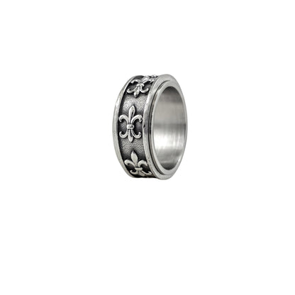 Stainless Steel Fleur-de-lis Spinner Ring – Vintage Style 