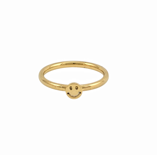 Bague dorée fine avec petit smiley gravé, disponible en tailles 6 à 9 - Alberto bijoux