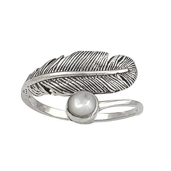 Bague Plume en Nacre Blanche - Argent Sterling 925 - Alberto Bijoux