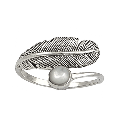 Bague Plume en Nacre Blanche - Argent Sterling 925 - Alberto Bijoux