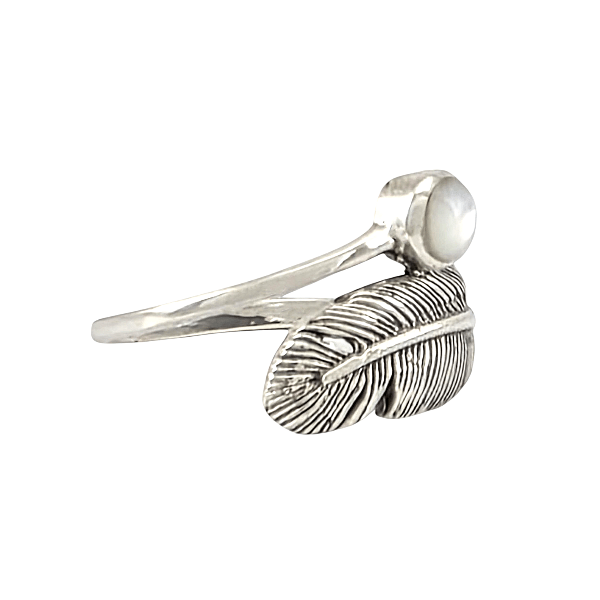 Bague Plume en Nacre Blanche - Argent Sterling 925 - Alberto Bijoux