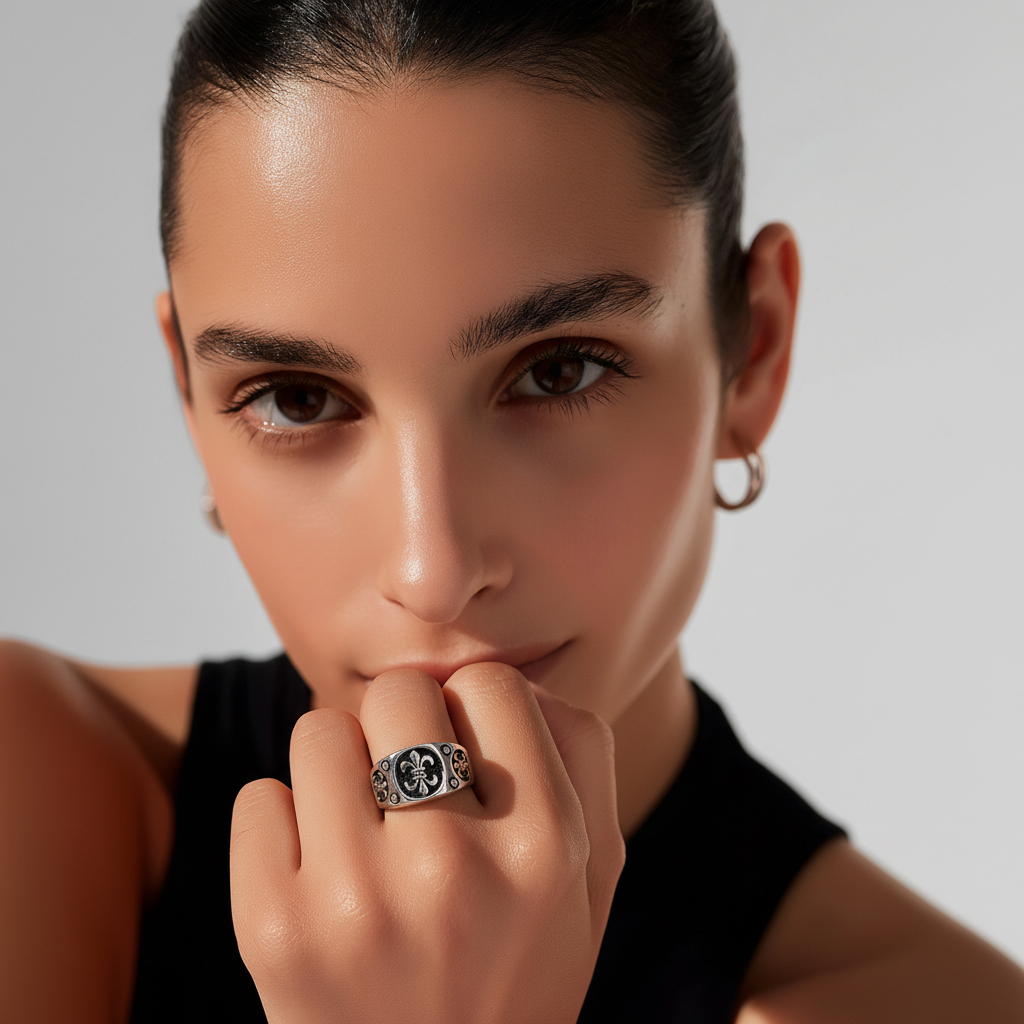 Bague Chevalière Fleur-de-lis en Acier Inoxydable – Style Gothique Vintage