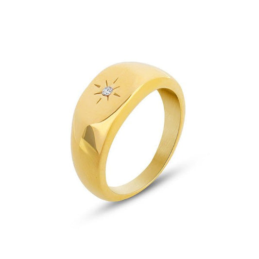 Bague "Étoile du Matin" Dorée – Chevalière fine & brillante - Alberto Bijoux