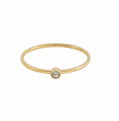 Luna – Bague Ultra Fine Dorée avec Zircon Blanc - Alberto Bijoux