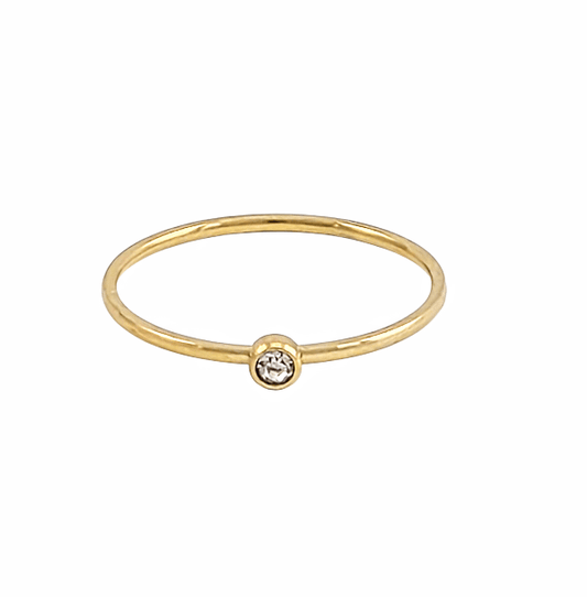 Luna – Bague Ultra Fine Dorée avec Zircon Blanc - Alberto Bijoux