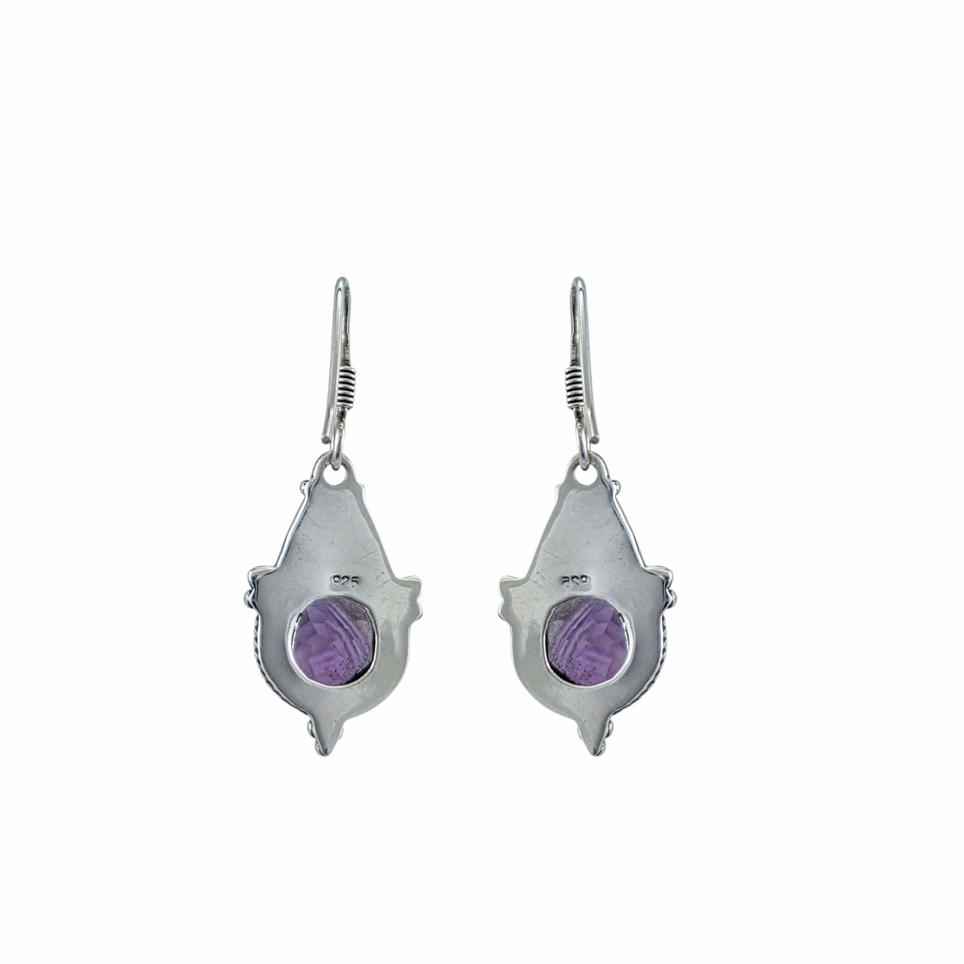 Boucles d'oreilles pendantes en argent sterling avec filigrane balinais et pierre d'améthyste ronde, bijoux artisanaux Montréa