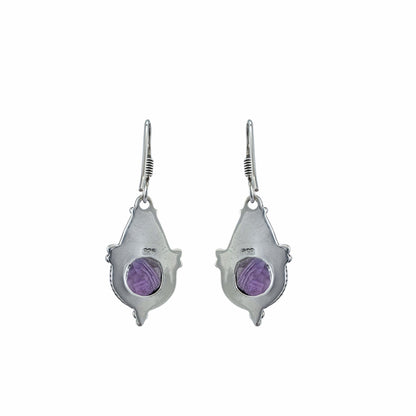 Boucles d'oreilles pendantes en argent sterling avec filigrane balinais et pierre d'améthyste ronde, bijoux artisanaux Montréa