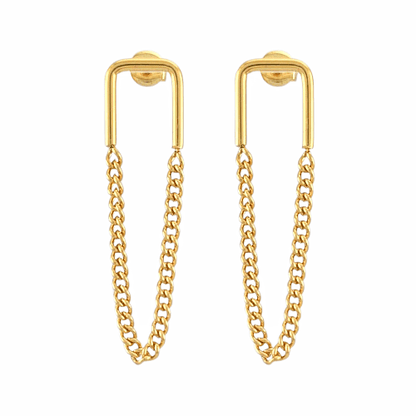 Boucles d’oreilles Double Chaîne U en Acier Doré - Alberto Bijoux