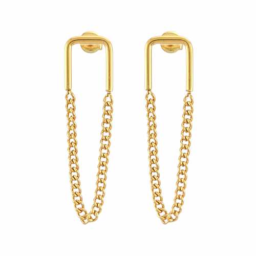 Boucles d’oreilles en acier doré avec design en U et chaînes pendantes