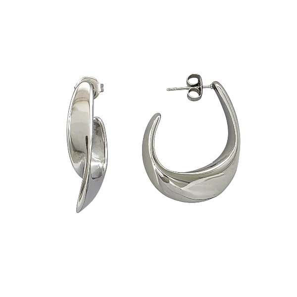 Boucles d’oreilles argentées en acier inoxydable – Courbes modernes élégantes - Alberto Bijoux