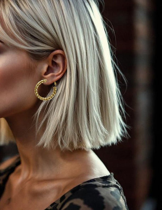 Boucles Sculptées Vibe – Acier Doré (20mm & 30mm) - Alberto Bijoux