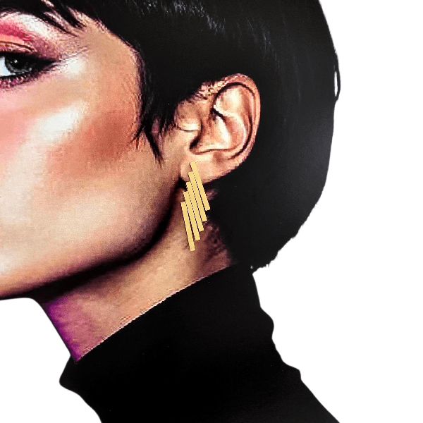 Boucles “Métallika” – Clous Dorés à Barres Modernes - Alberto Bijoux