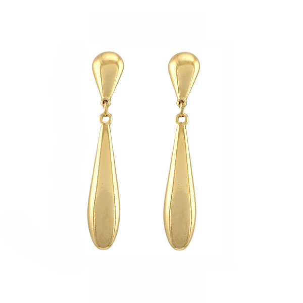 Boucle d’oreille dorée longue en forme de goutte – modèle Larme Dorée en acier inoxydable