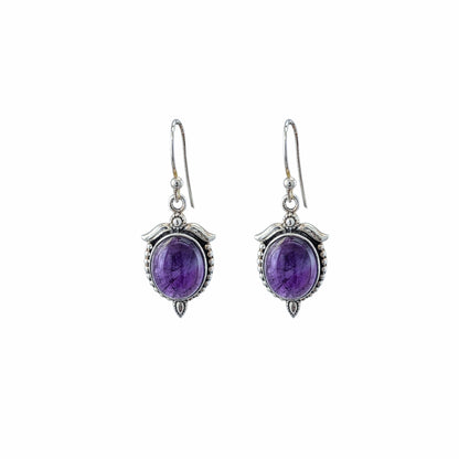"Angel Wings" Earrings — Natural Amethyst Cabochon & Sterling Silver