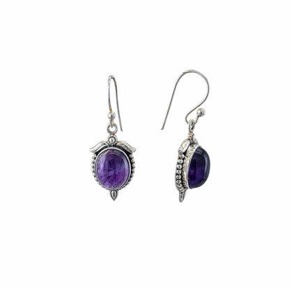 "Angel Wings" Earrings — Natural Amethyst Cabochon & Sterling Silver